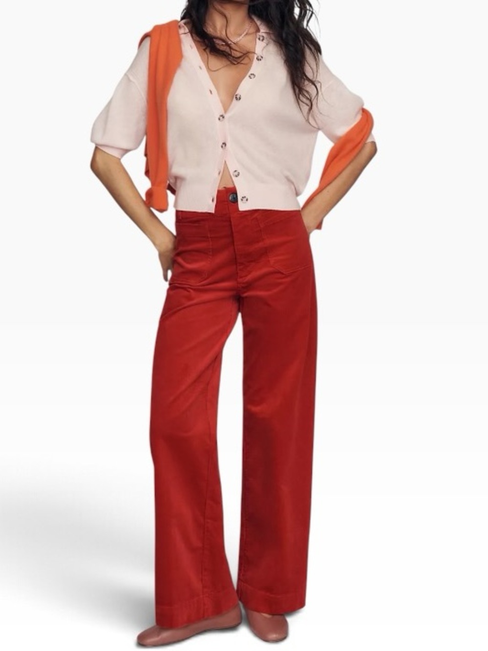 Maeve Anthropologie Colette Corduroy Wide Leg Pants Pomegranate Plus Sz 18 Boho